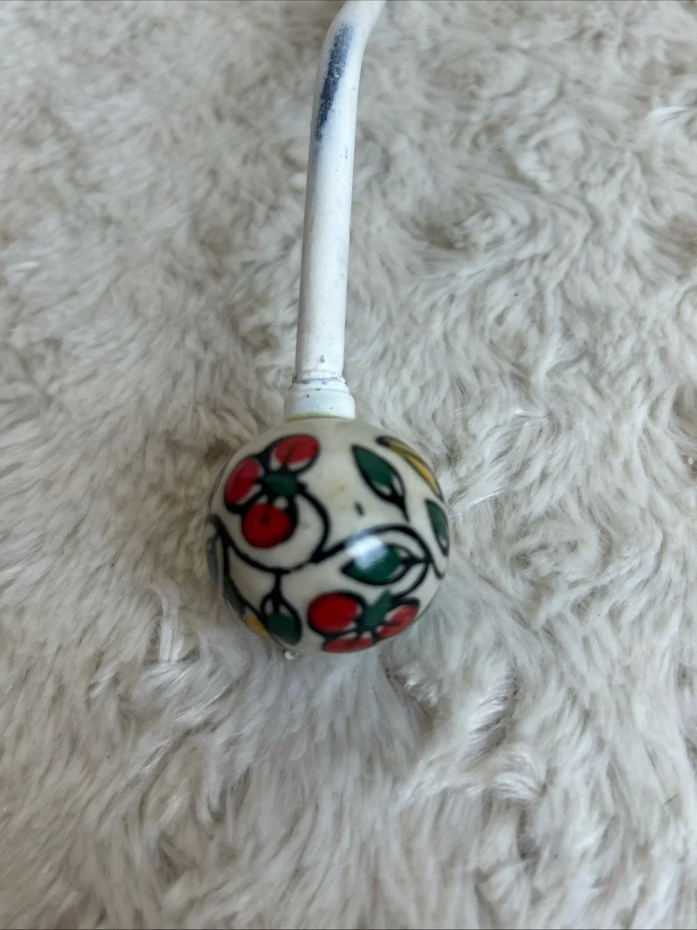 Hand-Painted White Ceramic Floral Wall Hooks - Set of 2